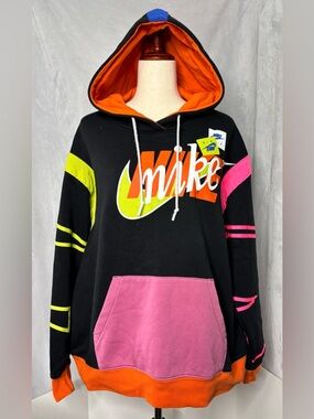 RARE Nike NSW AF1 Deconstructed Logo Hoodie Colorblock Black Pink Orange XL